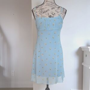 SEE YOU MONDAY | Women's Light Blue Lemon Print Mesh Ruched Mini Dress